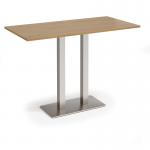 Eros rectangular poseur table with flat brushed steel rectangular base and twin uprights 1600mm x 800mm - oak EPR1600-BS-O