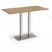 Eros rectangular poseur table with flat brushed steel rectangular base and twin uprights 1600mm x 800mm - oak