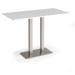 Eros rectangular poseur table with flat brushed steel rectangular base and twin uprights 1600mm x 800mm - white EPR1600-BS-WH