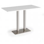 Eros rectangular poseur table with flat brushed steel rectangular base and twin uprights 1600mm x 800mm - white EPR1600-BS-WH