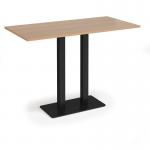 Eros rectangular poseur table with flat black rectangular base and twin uprights 1600mm x 800mm - beech EPR1600-K-B