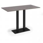 Eros rectangular poseur table with flat black rectangular base and twin uprights 1600mm x 800mm - grey oak EPR1600-K-GO