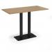 Eros rectangular poseur table with flat black rectangular base and twin uprights 1600mm x 800mm - oak