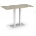 Eros rectangular poseur table with flat white rectangular base and twin uprights 1600mm x 800mm - made to order EPR1600-WH