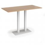 Eros rectangular poseur table with flat white rectangular base and twin uprights 1600mm x 800mm - beech EPR1600-WH-B