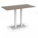 Eros rectangular poseur table with flat white rectangular base and twin uprights 1600mm x 800mm - barcelona walnut