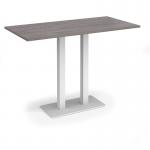 Eros rectangular poseur table with flat white rectangular base and twin uprights 1600mm x 800mm - grey oak EPR1600-WH-GO
