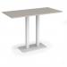 Eros rectangular poseur table with flat white rectangular base and twin uprights 1600mm x 800mm - Light Grey EPR1600-WH-LG