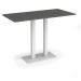 Eros rectangular poseur table with flat white rectangular base and twin uprights 1600mm x 800mm - Onyx Grey EPR1600-WH-OG