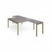 Adapt back to back desks 1400mm x 1600mm with 800mm return desks - green frame, grey oak top ER14168-GN-GO
