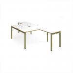 Adapt back to back desks 1400mm x 1600mm with 800mm return desks - green frame, white top, oak edge ER14168-GN-WO