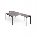 Adapt back to back desks 1400mm x 1600mm with 800mm return desks - black frame, grey oak top ER14168-K-GO