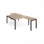 Adapt back to back desks 1400mm x 1600mm with 800mm return desks - black frame, kendal oak top ER14168-K-KO