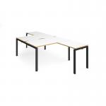 Adapt back to back desks 1400mm x 1600mm with 800mm return desks - black frame, white top with oak edge ER14168-K-WO