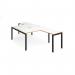 Adapt back to back desks 1400mm x 1600mm with 800mm return desks - black frame, white top with oak edge ER14168-K-WO