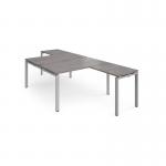 Adapt back to back desks 1400mm x 1600mm with 800mm return desks - silver frame, grey oak top ER14168-S-GO