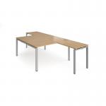 Adapt back to back desks 1400mm x 1600mm with 800mm return desks - silver frame, oak top ER14168-S-O