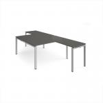 Adapt back to back desks 1400mm x 1600mm with 800mm return desks - silver frame, storm grey top ER14168-S-OG