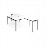 Adapt back to back desks 1400mm x 1600mm with 800mm return desks - silver frame, white top, black edge ER14168-S-WK