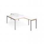 Adapt back to back desks 1400mm x 1600mm with 800mm return desks - silver frame, white top with oak edge ER14168-S-WO
