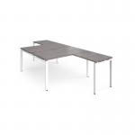 Adapt back to back desks 1400mm x 1600mm with 800mm return desks - white frame, grey oak top ER14168-WH-GO