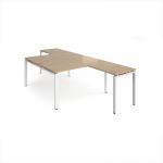 Adapt back to back desks 1400mm x 1600mm with 800mm return desks - white frame, kendal oak top ER14168-WH-KO
