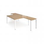 Adapt back to back desks 1400mm x 1600mm with 800mm return desks - white frame, oak top ER14168-WH-O