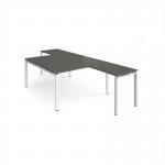 Adapt back to back desks 1400mm x 1600mm with 800mm return desks - white frame, storm grey top ER14168-WH-OG