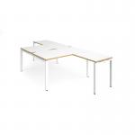 Adapt back to back desks 1400mm x 1600mm with 800mm return desks - white frame, white top with oak edge ER14168-WH-WO