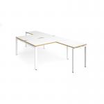 Adapt back to back desks 1400mm x 1600mm with 800mm return desks - white frame, white top with oak edge ER14168-WH-WO