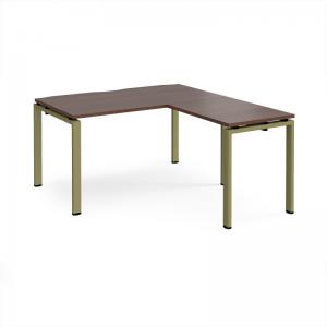 Adapt desk 1400mm x 800mm with 800mm return desk - green frame, walnut