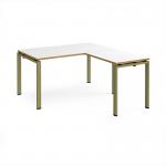 Adapt desk 1400mm x 800mm with 800mm return desk - green frame, white top, oak edge ER1488-GN-WO