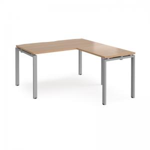 Adapt desk 1400mm x 800mm with 800mm return desk - silver frame, beech
