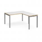 Adapt desk 1400mm x 800mm with 800mm return desk - silver frame, white top with oak edge ER1488-S-WO