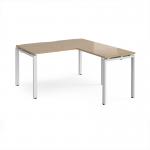 Adapt desk 1400mm x 800mm with 800mm return desk - white frame, kendal oak top ER1488-WH-KO