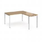 Adapt desk 1400mm x 800mm with 800mm return desk - white frame, oak top ER1488-WH-O