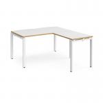Adapt desk 1400mm x 800mm with 800mm return desk - white frame, white top with oak edge ER1488-WH-WO
