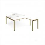 Adapt back to back desks 1600mm x 1600mm with 800mm return desks - green frame, white top, oak edge ER16168-GN-WO