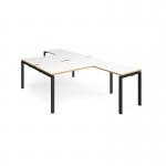 Adapt back to back desks 1600mm x 1600mm with 800mm return desks - black frame, white top with oak edge ER16168-K-WO