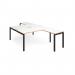 Adapt back to back desks 1600mm x 1600mm with 800mm return desks - black frame, white top with oak edge ER16168-K-WO