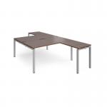 Adapt back to back desks 1600mm x 1600mm with 800mm return desks - silver frame, walnut top ER16168-S-W