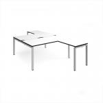 Adapt back to back desks 1600mm x 1600mm with 800mm return desks - silver frame, white top, black edge ER16168-S-WK