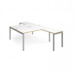 Adapt back to back desks 1600mm x 1600mm with 800mm return desks - silver frame, white top with oak edge ER16168-S-WO