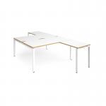 Adapt back to back desks 1600mm x 1600mm with 800mm return desks - white frame, white top with oak edge ER16168-WH-WO