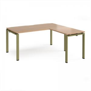 Adapt desk 1600mm x 800mm with 800mm return desk - green frame, beech
