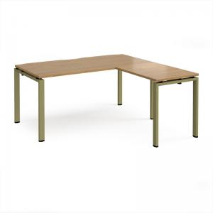 Adapt desk 1600mm x 800mm with 800mm return desk - green frame, oak