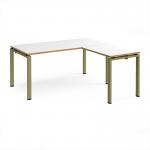 Adapt desk 1600mm x 800mm with 800mm return desk - green frame, white top, oak edge ER1688-GN-WO