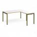 Adapt desk 1600mm x 800mm with 800mm return desk - green frame, white top, oak edge ER1688-GN-WO