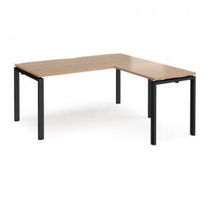 Adapt desk 1600mm x 800mm with 800mm return desk - black frame, beech