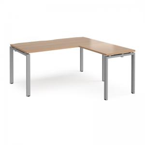 Adapt desk 1600mm x 800mm with 800mm return desk - silver frame, beech